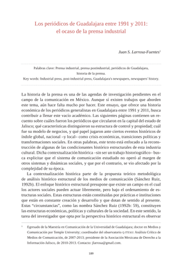 Los Periódicos De Guadalajara Entre 1991 Y 2011: El Ocaso De La Prensa Industrial