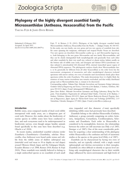 Phylogeny of the Highly Divergent Zoanthid Family Microzoanthidae (Anthozoa, Hexacorallia) from the Paciﬁc