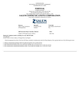 Form 8-K Salem Communications Corporation
