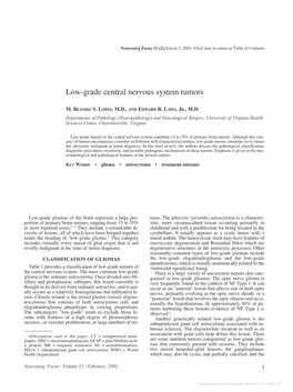 Low-Grade Central Nervous System Tumors