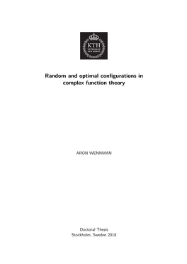 Random and Optimal Configurations in Complex Function Theory