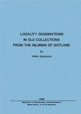 Locality Designations in Old Collections from the Silurian of Gotland