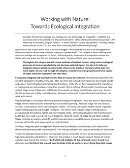 Working with Nature: Towards Ecological Integration