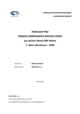 PODKLADY PRO ROZBOR UDRŽITELNÉHO ROZVOJE ÚZEMÍ Pro Správní Obvod ORP Jihlava 5