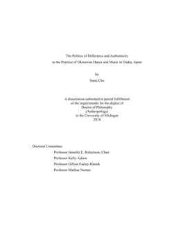 The Politics of Difference and Authenticity in the Practice of Okinawan Dance and Music in Osaka, Japan