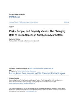 Parks, People, and Property Values: the Changing Role of Green Spaces in Antebellum Manhattan