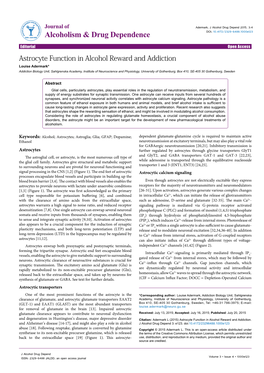 Astrocyte Function in Alcohol Reward and Addiction