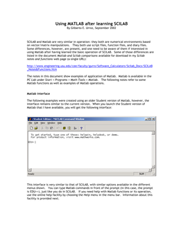 Using MATLAB After Learning SCILAB by Gilberto E