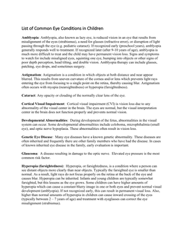 List of Common Eye Conditions in Children