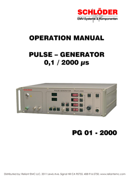 Schlöder PG 01-2000 Pulse Generator Operations Manual