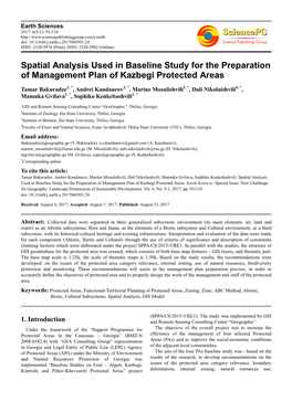 Spatial Analysis Used in Baseline Study for the Preparation of Management Plan of Kazbegi Protected Areas