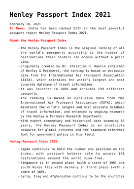 Henley Passport Index 2021