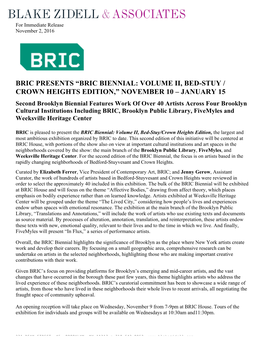 Bric Biennial: Volume Ii, Bed-Stuy / Crown Heights Edition,” November 10 – January 15