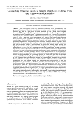 Contrasting Processes in Silicic Magma Chambers: Evidence from Very Large Volume Ignimbrites