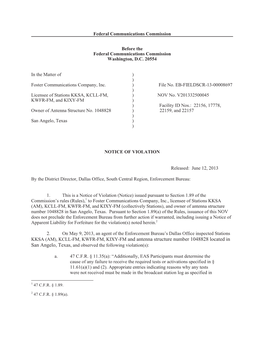 KCLL-FM, KWFR-FM, KIXY-FM and Antenna Structure Number 1048828 Located in San Angelo, Texas, and Observed the Following Violation(S)