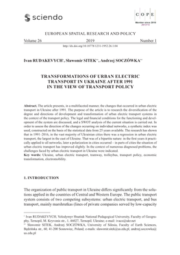 Transformations of Urban Electric Transport in Ukraine After 1991 in the View of Transport Policy