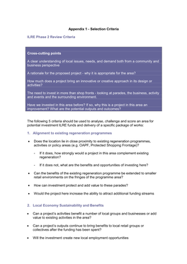 Appendix 1 - Selection Criteria