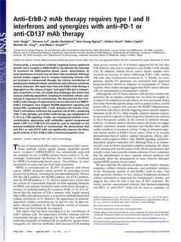 Anti–Erbb-2 Mab Therapy Requires Type I and II Interferons and Synergizes with Anti–PD-1 Or Anti-CD137 Mab Therapy