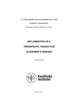 Inflammation As a Therapeutic Target for Alzheimer's