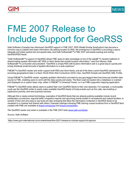 FME 2007 Release to Include Support for Georss