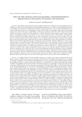 Diet of the Mohave Ground Squirrel (Xerospermophilus Mohavensis) in Relation to Season and Rainfall