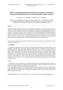 Study of Corrosion Potential Measurements As a Means to Monitor the Storage and Stabilisation Processes of Archaeological Copper Artefacts