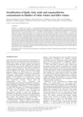 Stratification of Lipids, Fatty Acids and Organochlorine Contaminants in Blubber of White Whales and Killer Whales