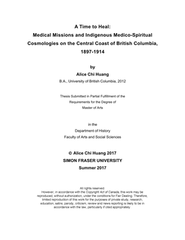 Medical Missions and Indigenous Medico-Spiritual Cosmologies on the Central Coast of British Columbia, 1897-1914