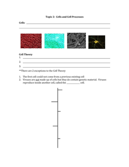 Topic 2: Cells and Cell Processes Cells: Cell Theory 1. 2. 3. **There Are 2 Exceptions to the Cell Theory 1. the First Cell