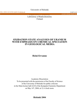 Oxidation State Analyses of Uranium with Emphasis on Chemical Speciation in Geological Media