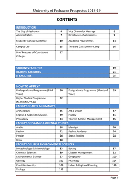 University of Peshawar Prospectus 2018-19