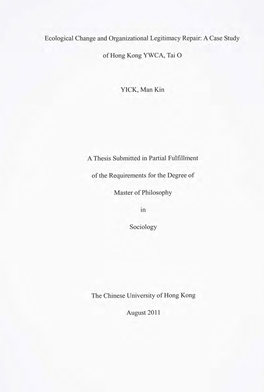 A Case Study of Hong Kong YWCA, Tai O YICK, Man Kin A