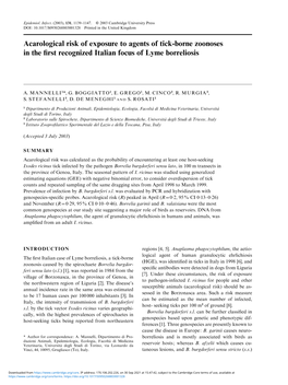 Acarological Risk of Exposure to Agents of Tick-Borne Zoonoses in the First Recognized Italian Focus of Lyme Borreliosis