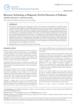 Biosensor Technology As Diagnostic Tool for Detection of Pathogen