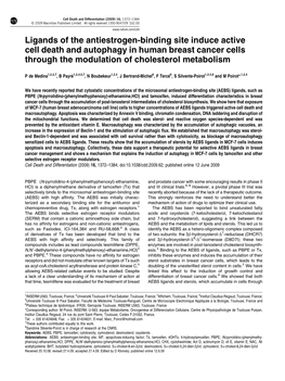 Ligands of the Antiestrogen-Binding Site Induce Active Cell Death and Autophagy in Human Breast Cancer Cells Through the Modulation of Cholesterol Metabolism