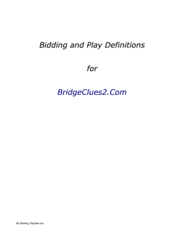 Bidding and Play Definitions