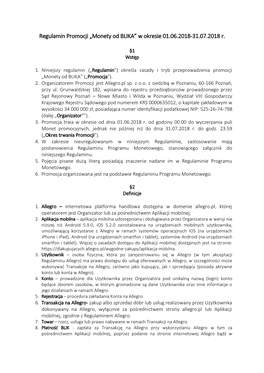 Regulamin Promocji „Monety Od BLIKA” W Okresie 01.06.2018-31.07.2018 R