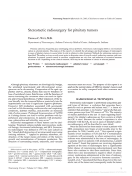 Stereotactic Radiosurgery for Pituitary Tumors