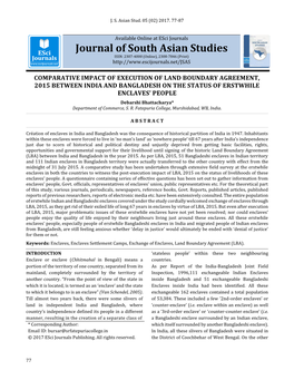 Comparative Impact of Execution of Land Boundary Agreement, 2015 Between India and Bangladesh on the Status of Erstwhile Enclave