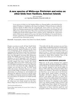 A New Species of White-Eye Zosterops and Notes on Other Birds From