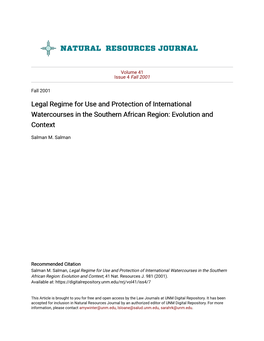 Legal Regime for Use and Protection of International Watercourses in the Southern African Region: Evolution and Context