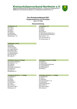 Gruppeneinteilung Und Terminplan Stand: 15.11.2020