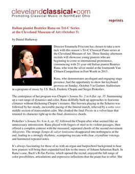 Reprints Italian Pianist Beatrice Rana on Tri-C