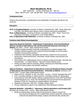 Sheri Strydhorst, Ph.D. 3401 Twprd 622 County of Barrhead, AB T0G 1R1 Office: 780.674.2167 Cell: 780.284.1849 Email: Sheri.Strydhorst@Gmail.Com