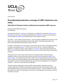 Groundbreaking Television Coverage of LGBT Milestones Now Online