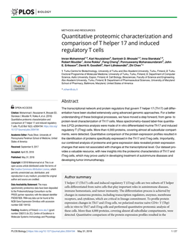 Quantitative Proteomic Characterization and Comparison of T Helper 17 and Induced Regulatory T Cells