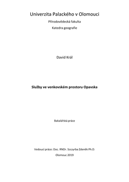 Univerzita Palackého V Olomouci Přírodovědecká Fakulta Katedra Geografie