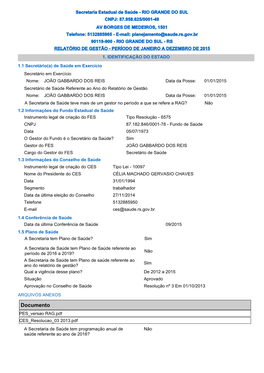 Relatório Anual De Gestão 2015