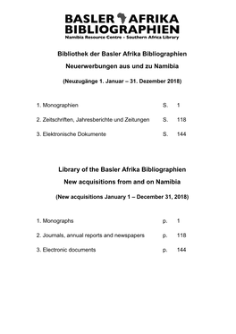 Library of the Basler Afrika Bibliographien New Acquisitions from and on Namibia