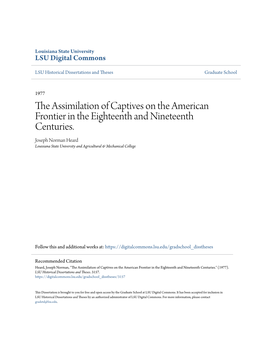 The Assimilation of Captives on the American Frontier in the Eighteenth and Nineteenth Centuries